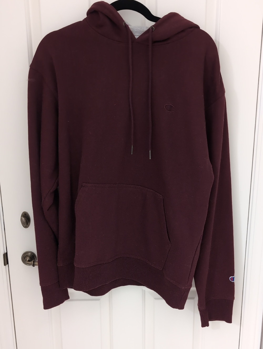 Champion Maroon Men's Pullover Fleece Hoodie, Midweight, C Logo - Medium